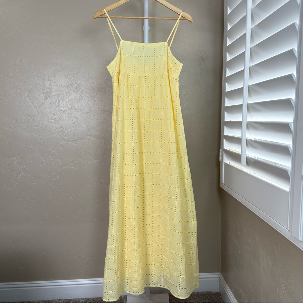 Commense Yellow Cotton Eyelet Maxi Dress XS Backless Adjustable Straps NWT - Picture 4 of 12